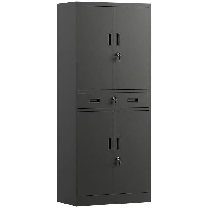 ASHHILL 180cm Lockable Metal Tool Cabinet with Drawer - Black