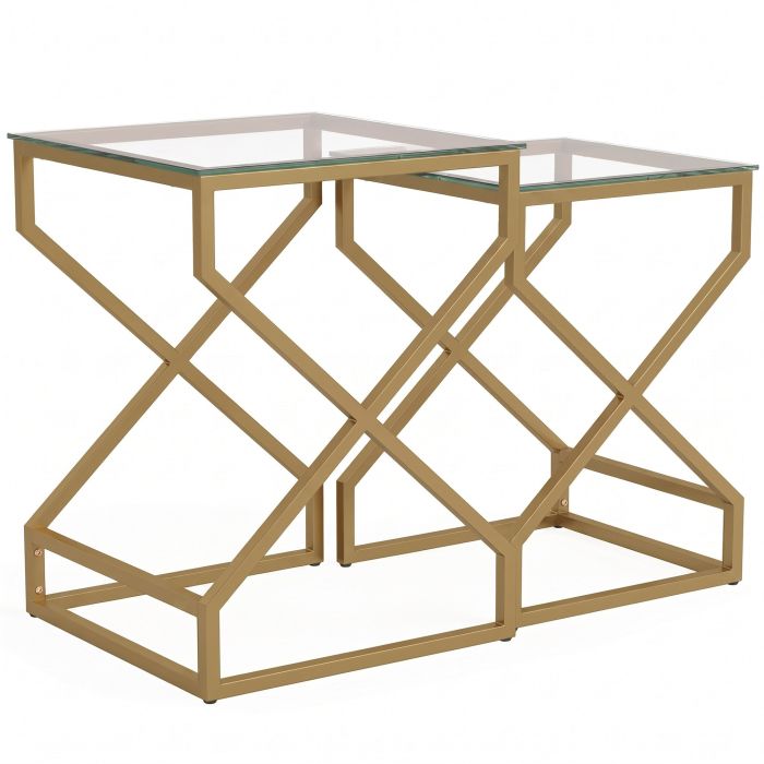BIRCHHILL Set of 2 Nesting Tables with Tempered Glass Tops - Clear