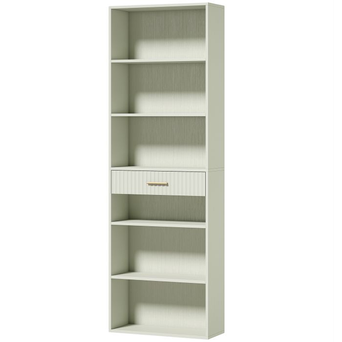 ARCPORT Narrow 6-Tier Bookcase with Drawer, 182cm - Light Green