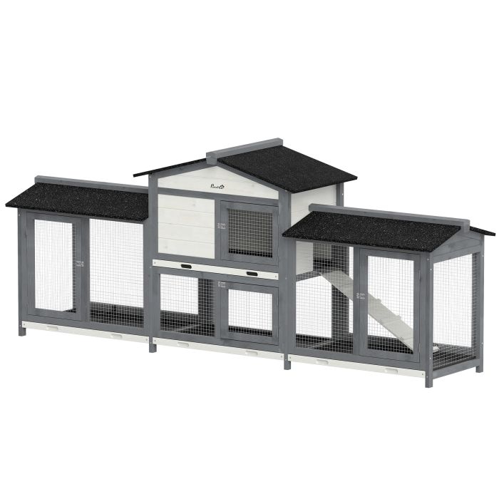 AURAWORTH 2-Tier Rabbit Hutch with Double Runs, 230cm - Light Grey
