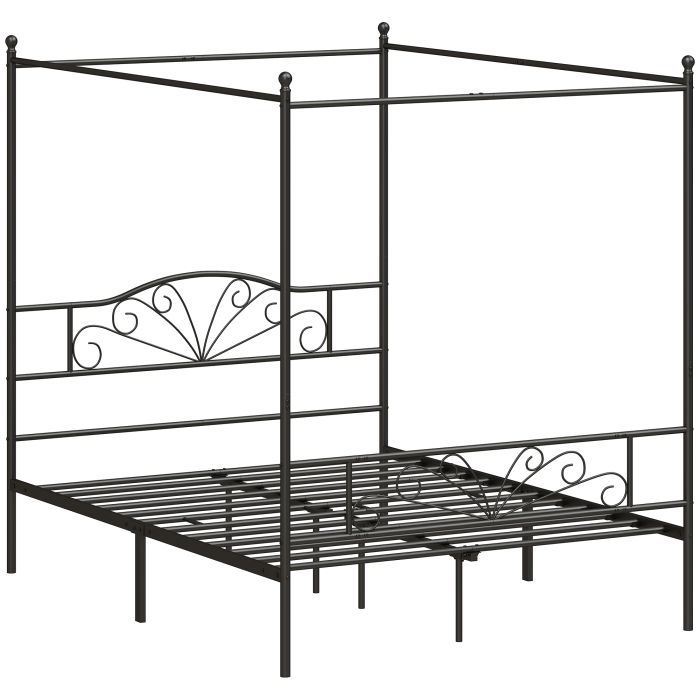 ASPENGATE Double Metal Canopy Bed Frame with Headboard - Black