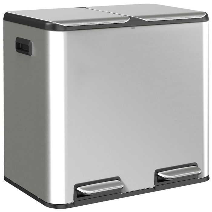 CLENTHOR Set of 2 20L Stainless Steel Pedal Bins with Soft-Close Lids - Silver Tone