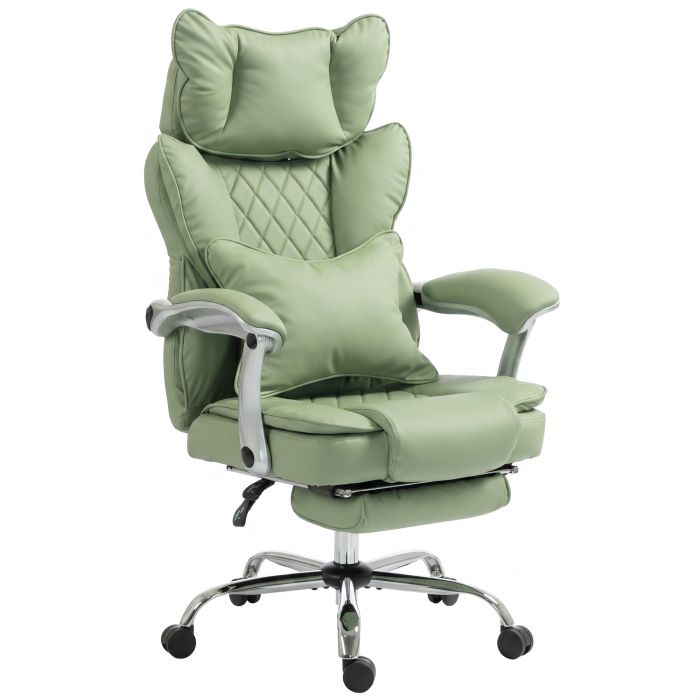 COMETWELL Executive PU Office Chair, 180kg Capacity, Reclining, Lumbar Support - Light Green