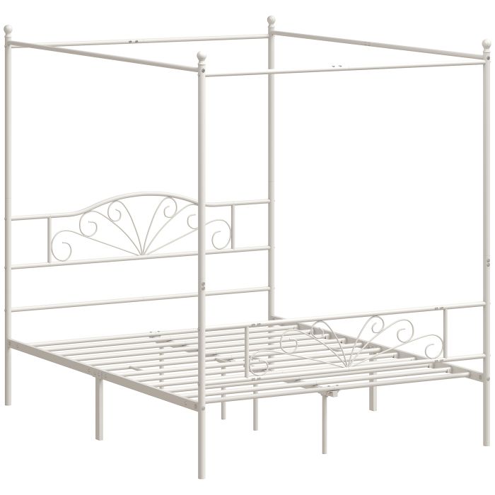 ASPENGATE King Metal Canopy Bed Frame with Headboard - White