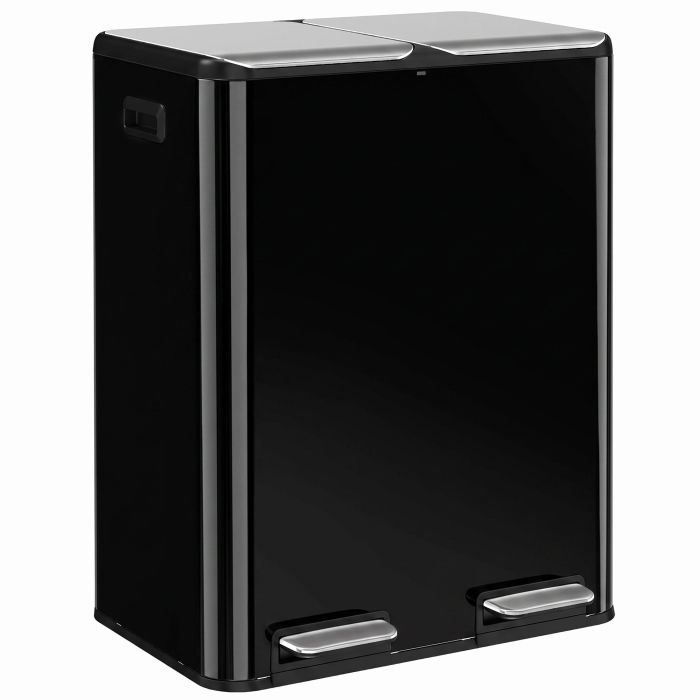 CLENTHOR Set of 2 30L Stainless Steel Pedal Bins with Soft-Close Lids - High Gloss Black
