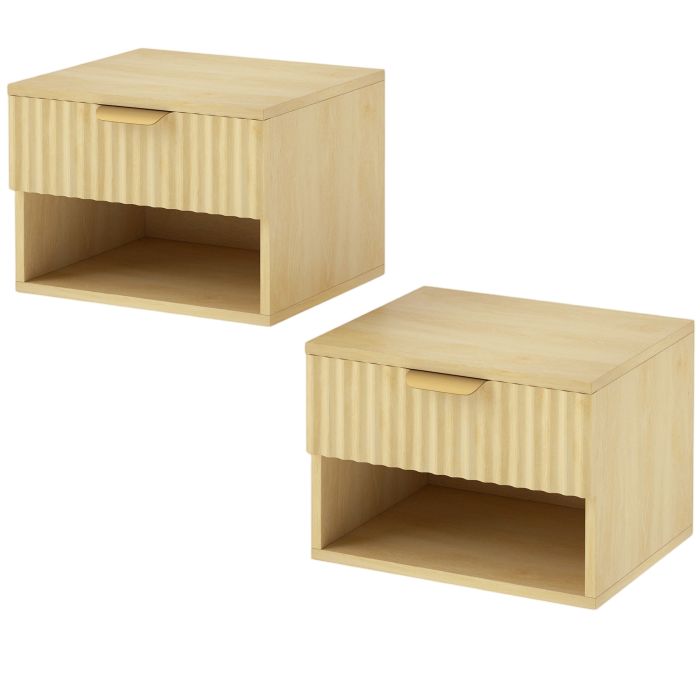 ARDENBRIDGE Set of 2 Floating Bedside Tables with Drawer - Oak