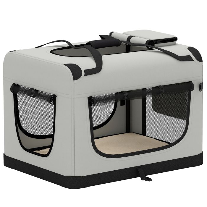COVECREST Soft-Sided Pet Carrier Bag with Washable Cushion and Foldable Bowl - Light Grey