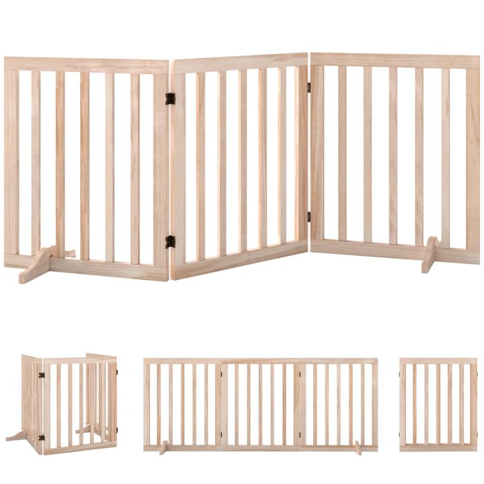 CANVASWOOD 3-Panel Wooden Dog Gate with Flexible Hinges - Natural