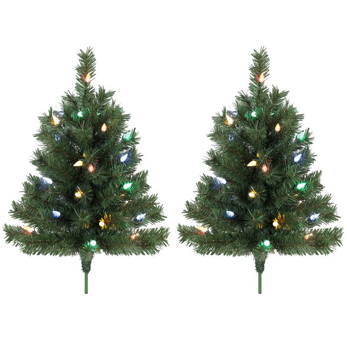 BEACONBRIDGE Set of 2 Pre-Lit 60cm Christmas Trees with Colourful LEDs - Green