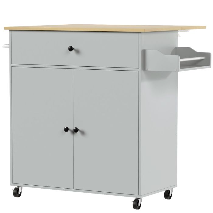 BREEZEBRIDGE Rolling Kitchen Island with Drop Leaf and Storage - Grey