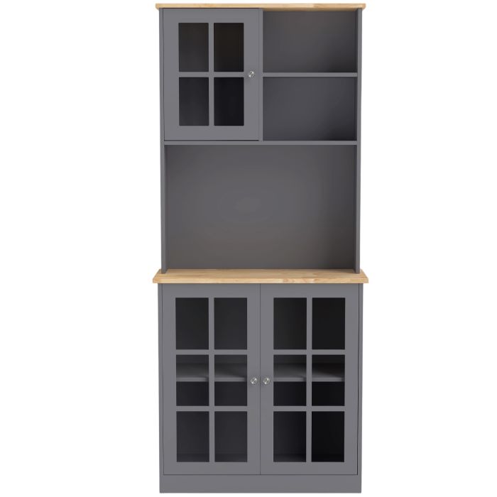 ARDENSTONE Kitchen Pantry Hutch with 3 Cabinets and 2 Open Shelves - Grey