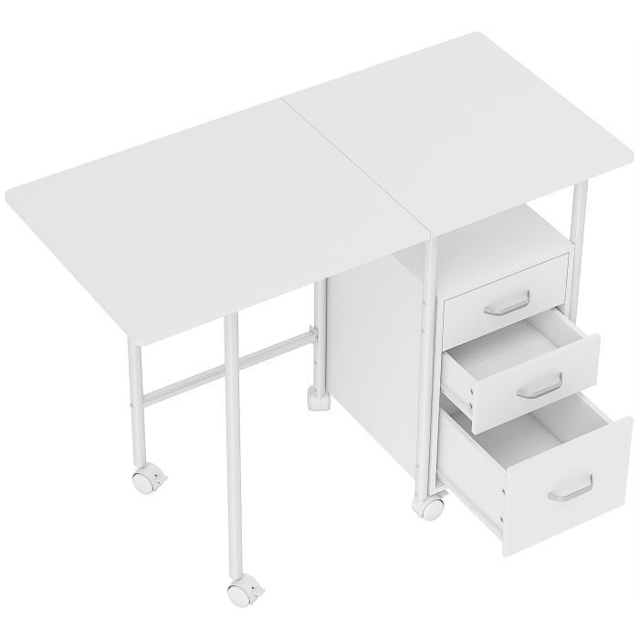 AMBERTON Folding Office Desk with 3 Drawers and Extendable Top - White