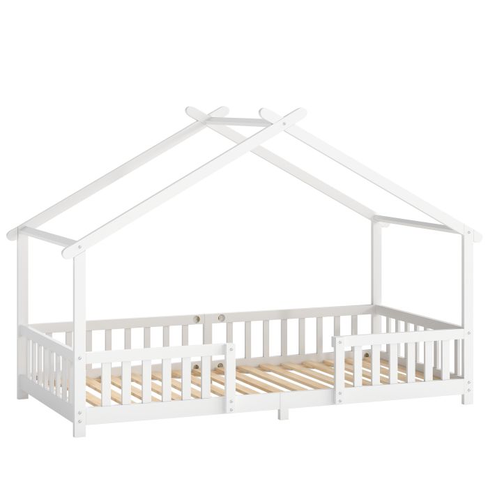 ARDENMOOR Kids House Bed Frame with Guard Rails - White