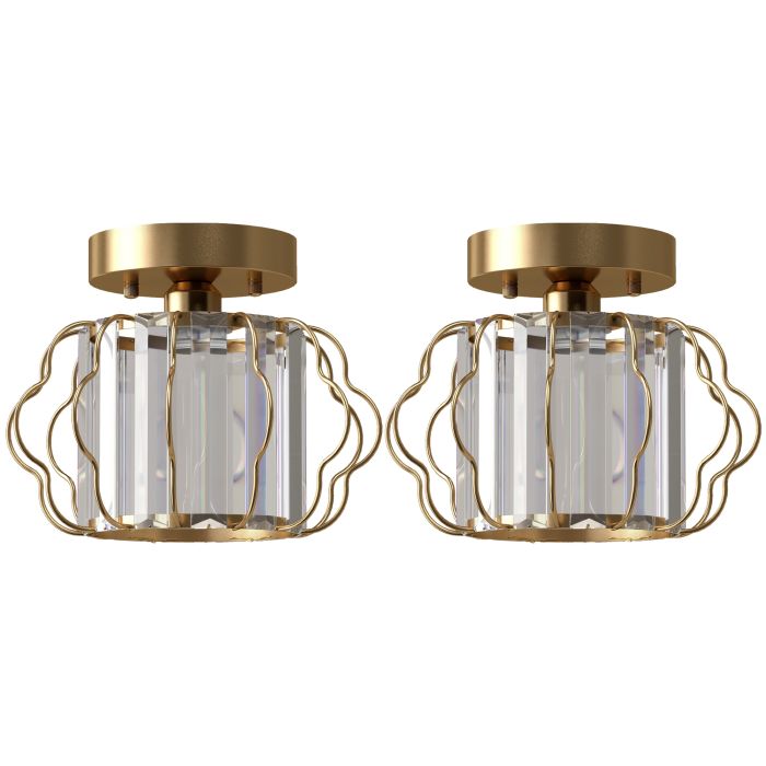 BRIARFORD Set of 2 Semi-Flush Crystal Ceiling Lights - Gold Tone