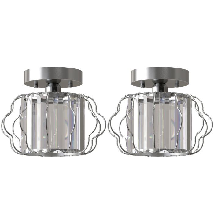 BRIARFORD Set of 2 Semi-Flush Crystal Ceiling Lights - Silver Tone