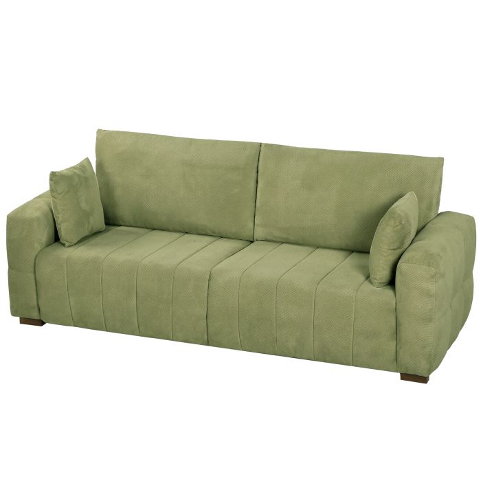 CANVASWELL 3-Seater Velvet Sofa with Cushions and Wood Legs - Green