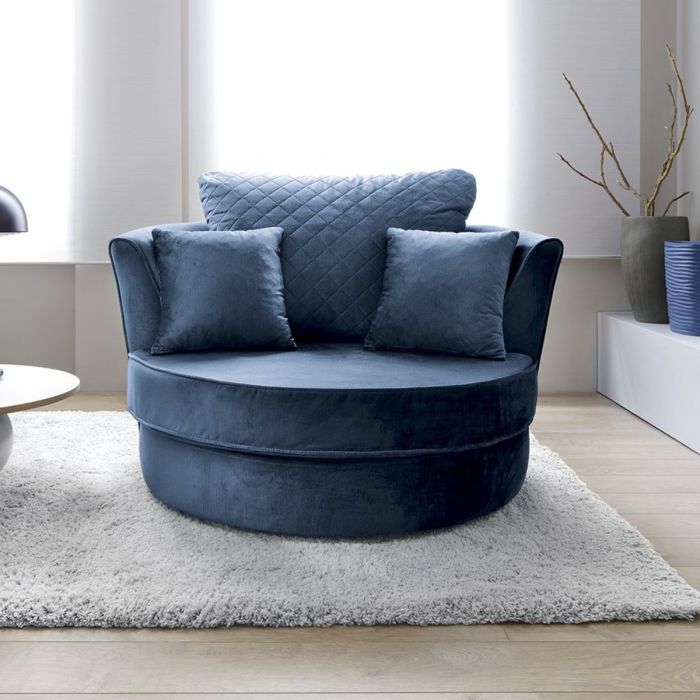 NIOMI Velvet Swivel Chair - Dark Blue