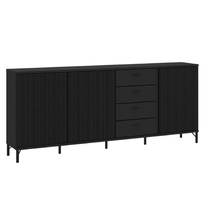 CENDRIX 3 Doors Sideboard with 4 Drawers - Black