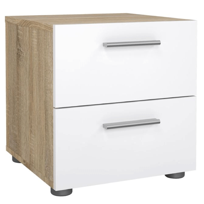 PEMBROKE Bedside Table with 2 Drawers - Oak with White High Gloss