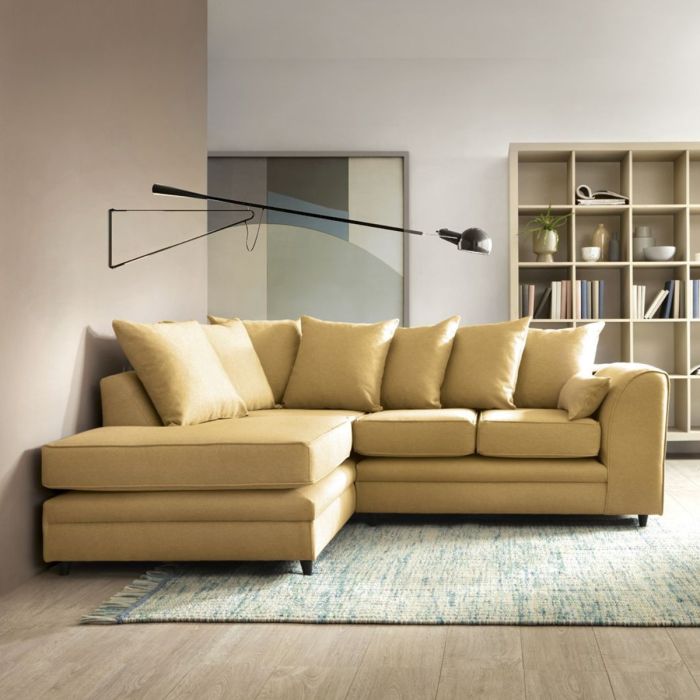 DARCIE Linen 4 Seater L Shaped - Light Hand Facing Corner Sofa - Mustard