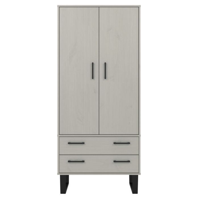 Texas Black Metal Frame 2 Door Wardrobes with 2 Drawers - Grey Waxed Pine