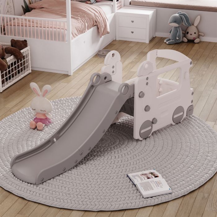 2 In 1 Indoor Kids Bus Toddlers Safety Climber Playset With Slide