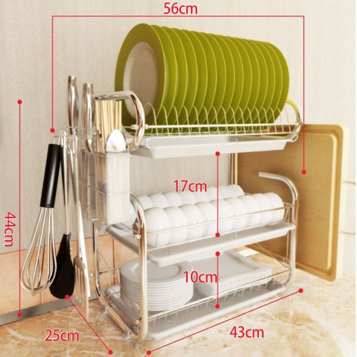3-Tier Dish Drainer Storage Stand Bowl Plate Dryer Tray-White