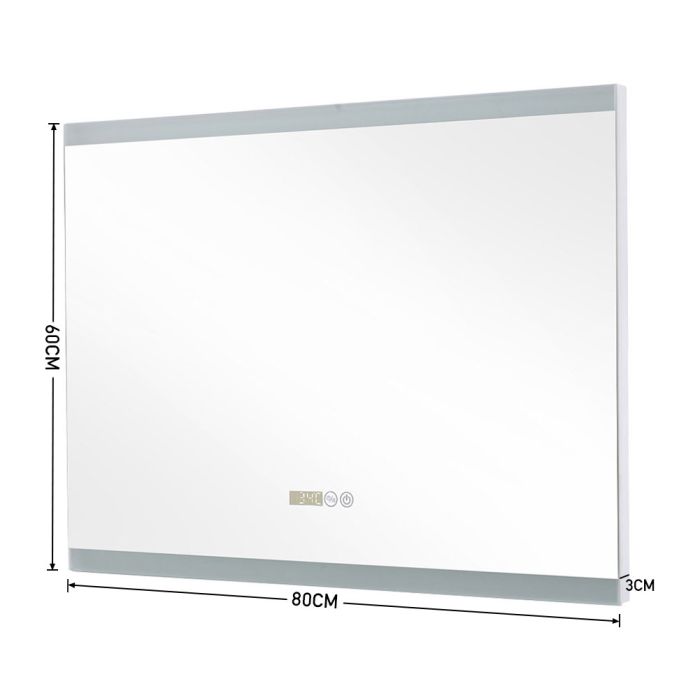 Large Rectangular Frameless Anti-Fog LED Vanity Mirror With Clock