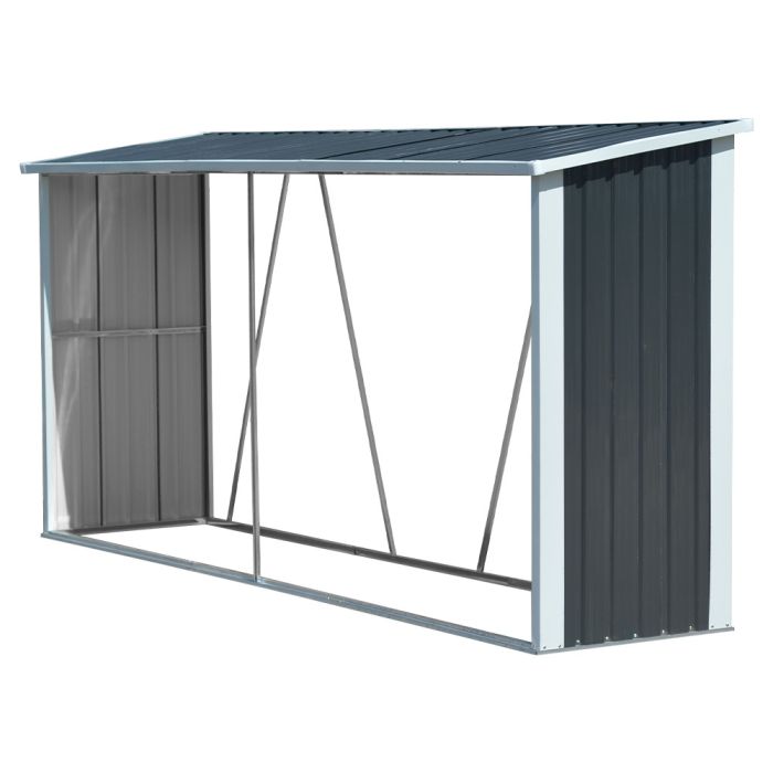 Zinc Steel Firewood Log Storage Shed, Black
