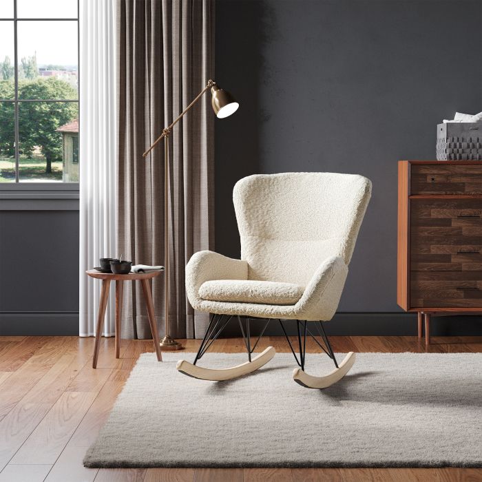 Contemporary Faux Wool Rocking Chair: Removable Cushion