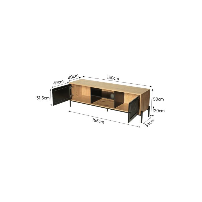 Entertainment Centre TV Storage Cabinet with Rattan Doors
