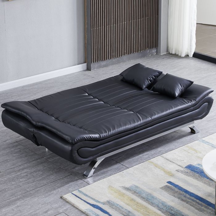 190cm Wide Sofa Bed Black 3 Seater Recliner PU Leather