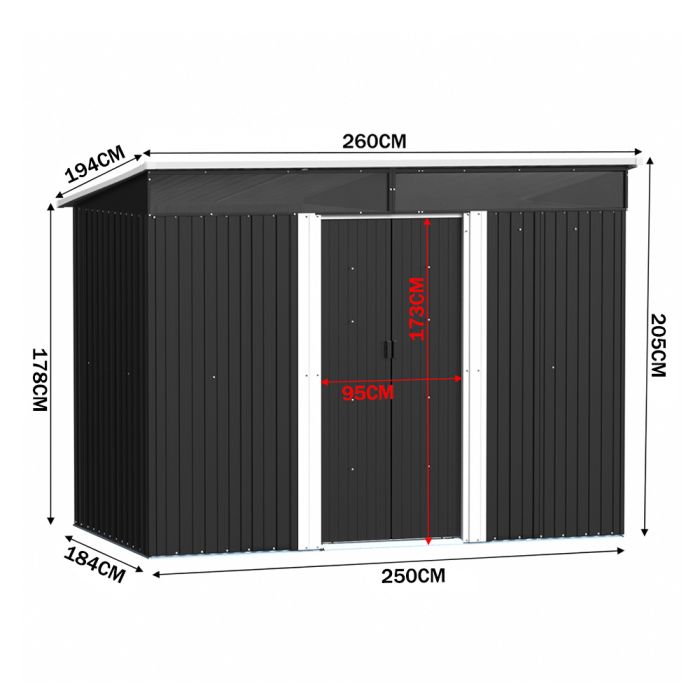 GARVEN Garden Metal Storage Shed with Lockable Sliding Doors Black - 8.5 x 6 ft