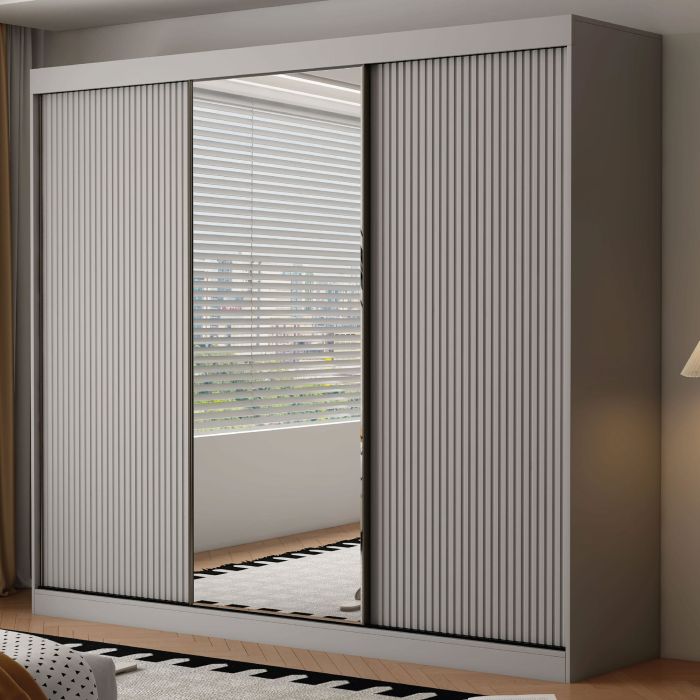 VIENNA 3 Door Mirrored Sliding Wardrobe Grey - 250cm