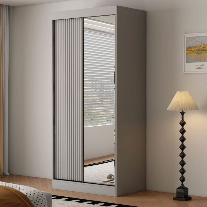 VIENNA 2 Door Mirrored Sliding Wardrobe Grey - 100cm