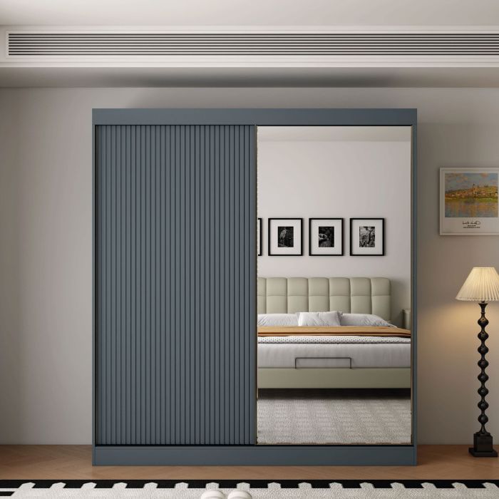 VIENNA 2 Door Mirrored Sliding Wardrobe Dark Grey - 200cm