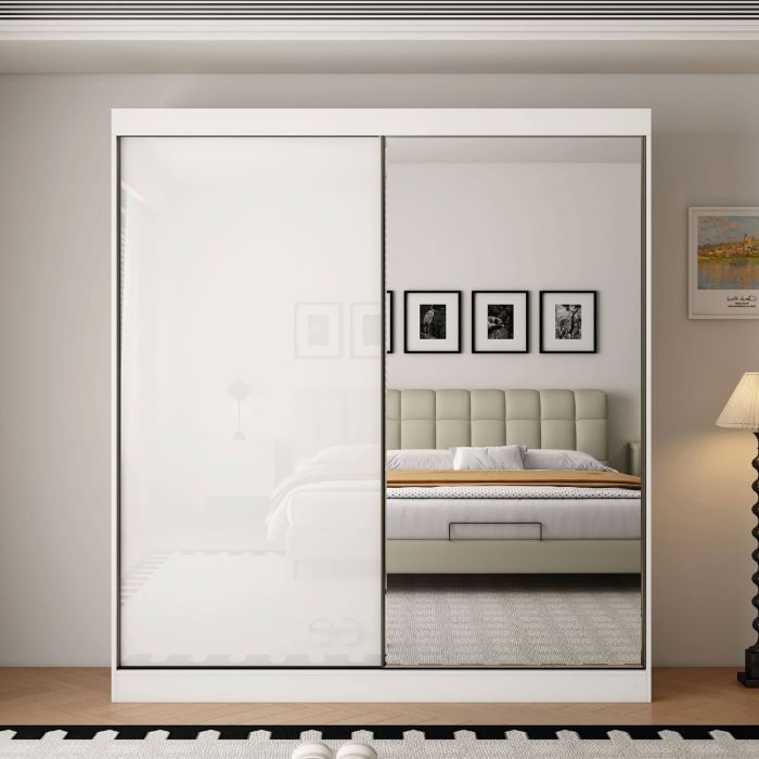 OCEANIC 2 Door Mirrored Sliding Wardrobe Gloss White - 200cm