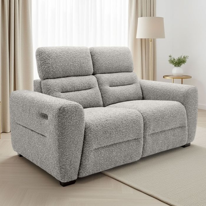 AVERLEIGH Boucle Fabric 2 Seater Recliner Sofa - Grey