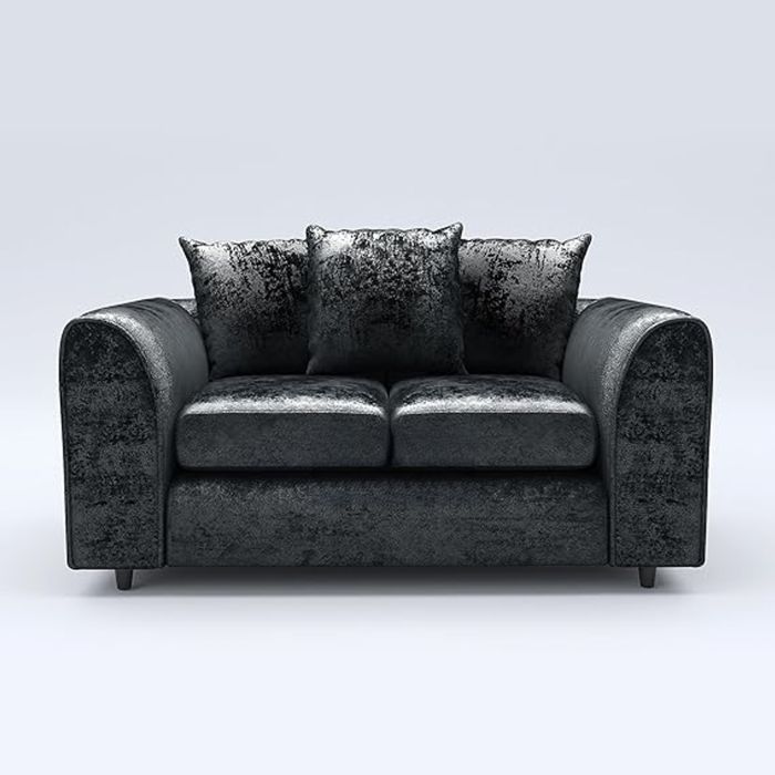 VELOURA Crush Velvet 2 Seater Scatterback Sofa - Black