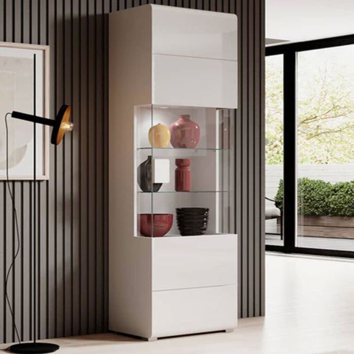 Opulent Orbit Display Cabinet with 6 shelf Including 2 Glass Ones - White
