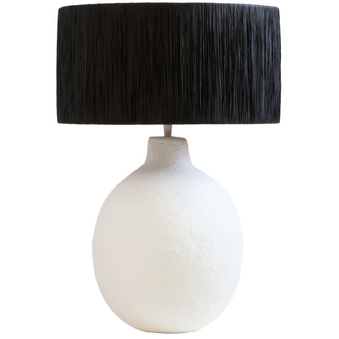 KELMORA Mache Table Lamp With Black Raffia Shade - Black and White