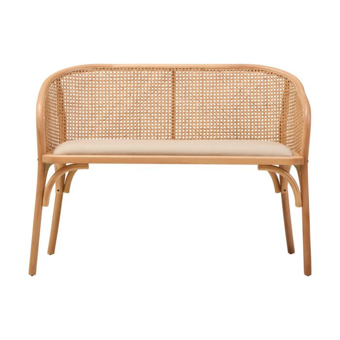 MORWYNNE Fabric with Wooden Base Rattan Garden Bench - Light Oak