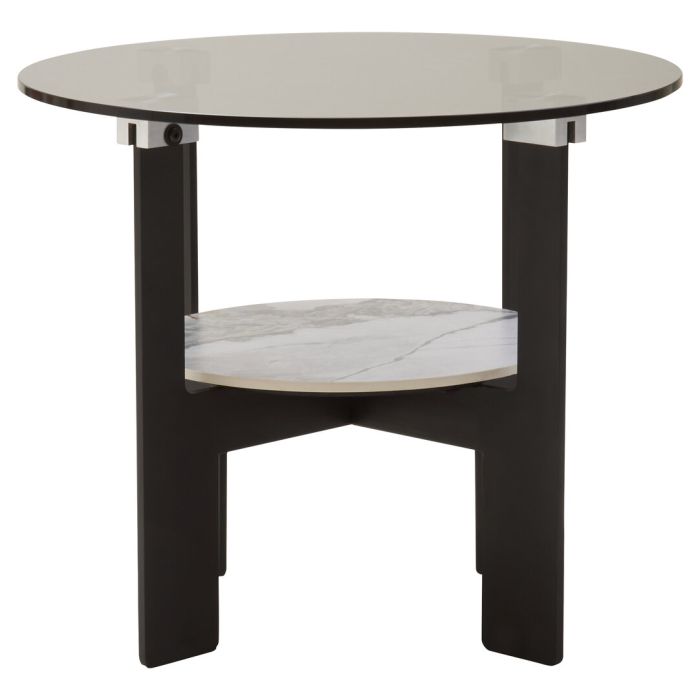 MARVESSAN Small Round Glass and Ceramic Coffee Table - Grey