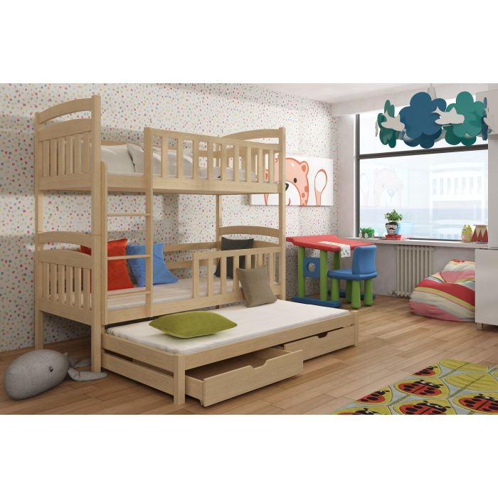 SALLY Wooden 2 Drawers Storage Double Bed with Trundle - Pine