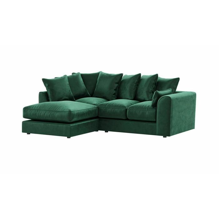 VOSTA Plush Velvet 4 Seater L Shaped - Right Hand Facing Corner Sofa - Green