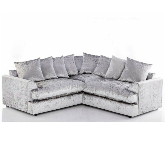 CRISP Crushed Velvet 5 Seater L Shaped Scatterback Corner Sofa - Silver