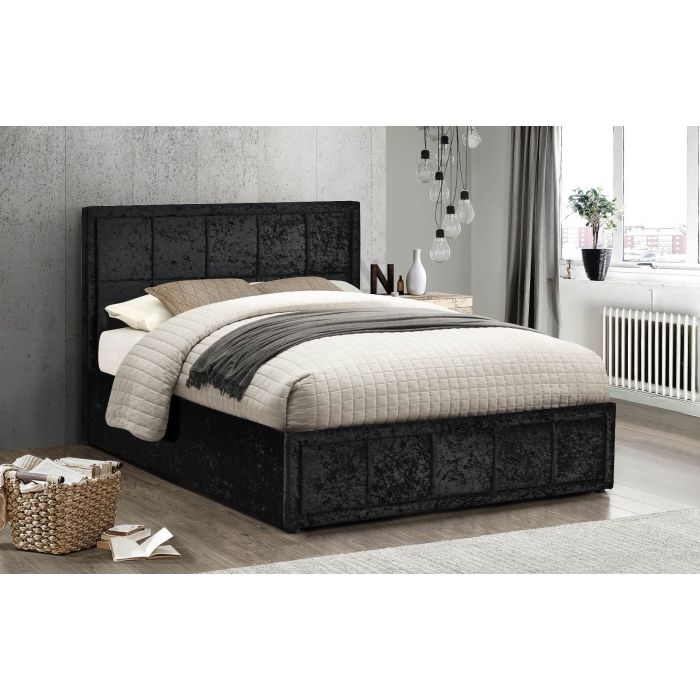Birlea Hannover Black Crushed Velvet Ottoman Storage Bed - Small Double 4ft