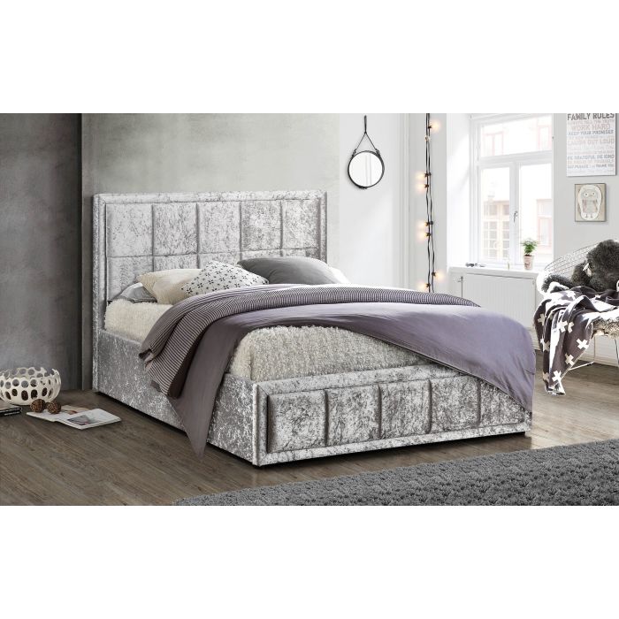 Birlea Hannover Steel Crushed Velvet Ottoman Storage Bed - Double 4ft6