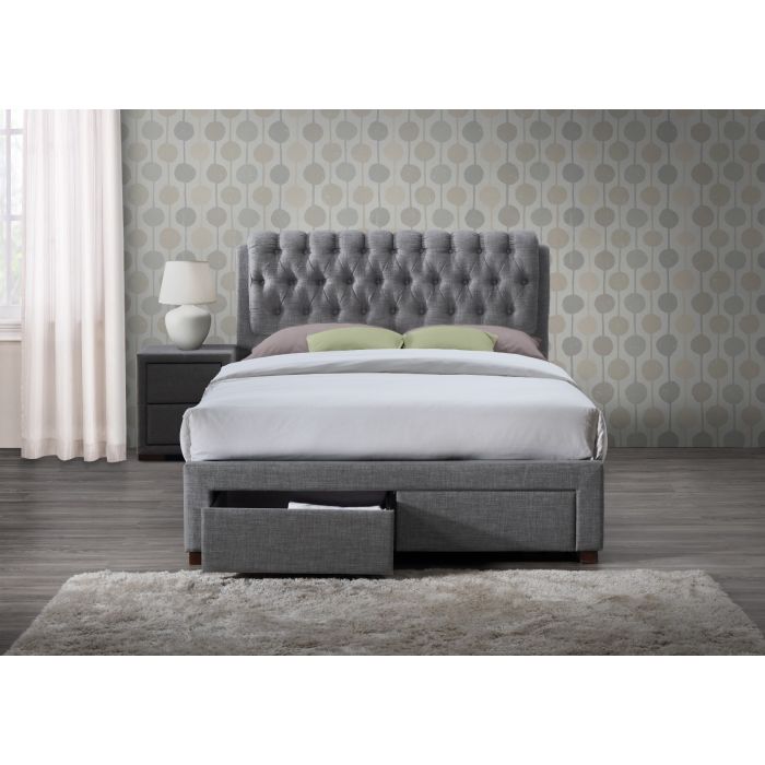 Birlea Valentino Grey Fabric 2 Drawer Storage Bed Frame - Kingsize 5ft