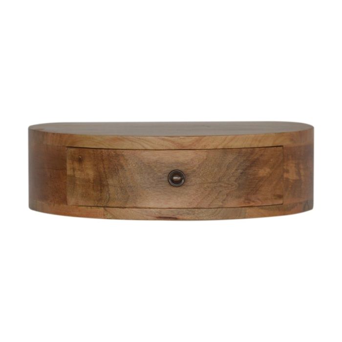 Solid Mango Wood Wall Mounted Rounded Bedside - Oak